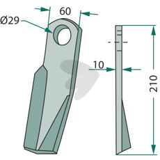 Venstre slagkniv Fischer, 60X210mm med 29 mm hull, ideell for tresking.