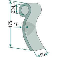 Agromec slagkniv med 34,5 mm hull, designet for effektiv høsting.