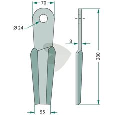 Venstre slagkniv for Doppstadt og Epoke, med 24 mm hull for presisjon.