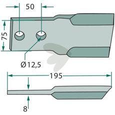Venstre slagkniv Perfect med hull på 12,5 mm, ideell for traktorer.