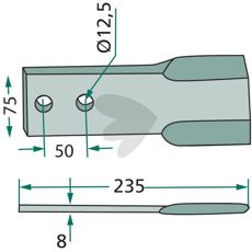 Venstre slagkniv med tykkelse på 8 mm, designet for høytytende traktorer.
