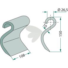 Mulag slagkniv med hull 26,5 mm, for effektiv og pålitelig bruk.