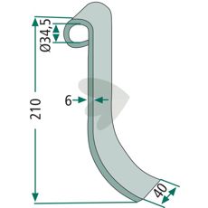 Agromet slagkniv med hull 34,5 mm, designet for maksimal kapasitet.