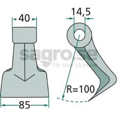 Hammerslag 40/85mm med hull på 14,5mm, ideell for jordbruksmaskiner.