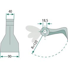 Hammerslag 40/90mm med 18,5mm hull, passende for Agrimaster og Lagarde.