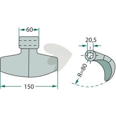 Hammerslag 60/150mm med hull på 20,5mm, ideell for tyngre jordbearbeiding.
