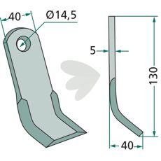 Y-hakke 40X130mm med hull på 14,5mm, effektiv for jordbrukets behov.