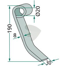 Hakke 190X30mm fra Kverneland, utmerket for presis jordbearbeiding.