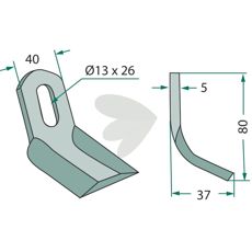 Y-hakke 40X80mm med spesialhull 13X26mm, tilpasset for avansert jordbearbeiding.