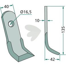 Y-hakke Maletti 40X135mm med 16,5mm hull, perfekt for Kverneland-apparater.