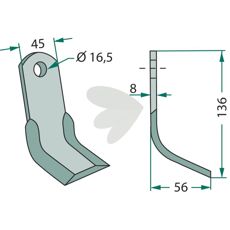 Y-hakke Terranova fra Maschio med hull 16,5mm, ideell for profesjonell bruk.
