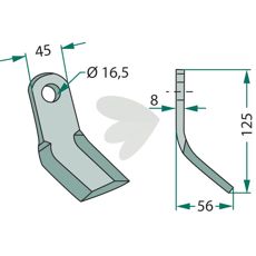 Y-kniv Tortella for Nobili og Kuhn med 16,5mm hull, effektiv for tunge belastninger.