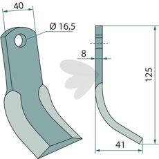 Y-kniv Nobili 40X125mm med hull 16,5mm, robust og holdbar for landbruk.
