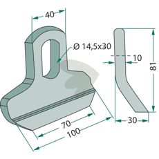 Kuhn slagkniv med hull 14,5X30 mm, perfekt for effektivt arbeid i felt.