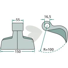 Hammerstein 55/150 mm med hull 16,5 mm, perfekt for effektiv maskinoperasjon.