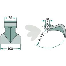 Hammarslaga 75/100mm med hull på 18 mm, praktisk for forskjellige jobber.