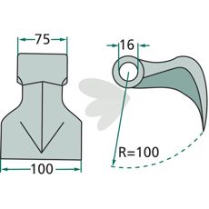 Hammarslaga 75/100mm med 16mm hull, effektiv og holdbar for bruk.
