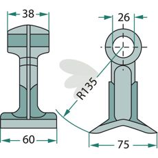 Hammerslag 38/60mm med 26mm hull, perfekt for kompakte rom innen jordbruk og konstruksjon.