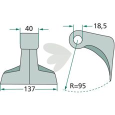 Hammerslag 40/137mm med 18,5mm hull, perfekt for allsidig bruk innen bygg og jordbruk.