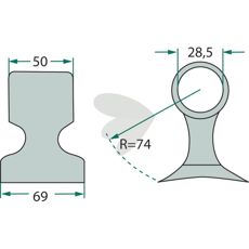 Hammerslag på 50/69mm med hull 28,5mm, artikkel A-2762 for spesialbruk.