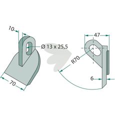 Hammer 10/70 mm med hull 13X25,5 mm, egnet for forskjellige maskiner.
