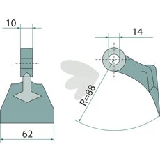 Hammer 10/60 mm med 14 mm hull, ideell for ulike landbruksredskaper.