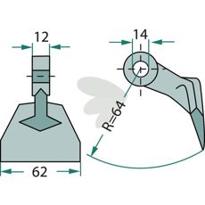 Hammer 12/62 mm med 14 mm hull, perfekt for lettere maskiner.