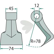 Hammerslag 45/74mm med 12mm hull, perfekt for bygg og landbruk.