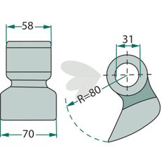 Hammerslag 58/70mm, sterk konstruksjon med 31mm hull.