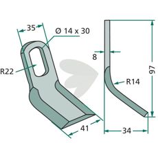 Y-slage for Mulag og Rousseau med hull 14X30mm, effektiv for landbruk.