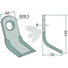 Y-slag Sauerburger 60X145 mm med hull på 28,5 mm, ideell for robuste maskiner.