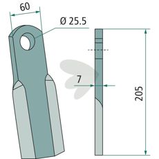 Slagkniv fra Seko med hull på 25,5 mm, ideell for effektiv skjæring i markbehandling.