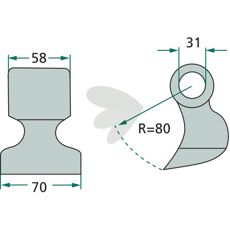 Hammarslag Agrimaster med målene 58/70 mm og hull på 31 mm for kraftfull ytelse.
