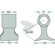 Hammarslag med målene 60/70 mm og hull på 31 mm, konstruert for holdbarhet og effektivitet.
