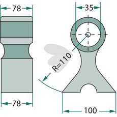 Hammerslag 78/78mm med hull 35mm, perfekt for landbruksutstyr.