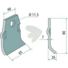 Sleggekniv Spragelse med Mica, hull 11,5 mm, perfekt for maskiner i landbruket.