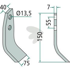 Sleggekniv Taarup 75X150mm med hull 13,5 mm, effektiv og slitesterk.