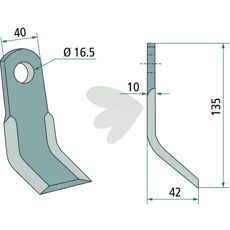 Y-hakke Tierre 40X135mm med hull på 16,5mm, ideell for finere jordbearbeiding.