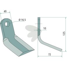 Y-hakke Tierre 40X125mm med et hull på 16,5mm, perfekt for nøyaktig arbeid.