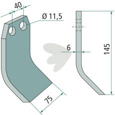Ugeløse slagkniv med et hull på 11,5 mm, designet for presisjon innen jordbruksarbeid.