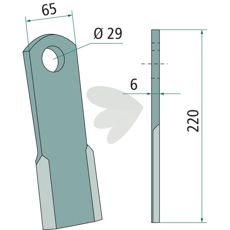 Effektiv slagkniv med hull på 29 mm fra Ugeløse, ideell for landbruksmaskiner.