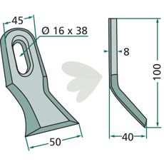 Y-hakke fra Gilbers, Noremat, og Rousseau med 16X38mm hull, perfekt for landbruksutstyr.