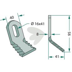 Y-hakke med hull på 16X41mm fra Rousseau og Noremat, designet for høyytende maskiner.
