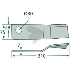 Votex slagkniv 75x310mm med hull 30mm for effektiv kutting.