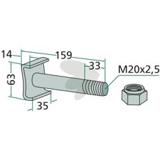 Bolt med mutter M20 for sikker montering i landbruk og industri.