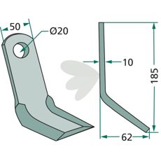 Y-kniv Zappator med hull 20 mm, pålitelig detalj for maskinreparasjoner.