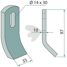 Y-kniv Votex 12,5x32,5 mm, robust del for landbruksmaskiner og utstyr.