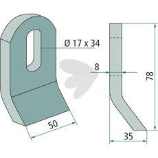Y-kniv Zappator 17X34 mm, pålitelig del for effektiv drift av traktorer.