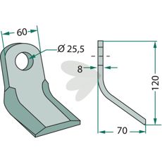 Y-kniv Vigolo med 25,5 mm hull, ideell for kraftig og presis skjæring.