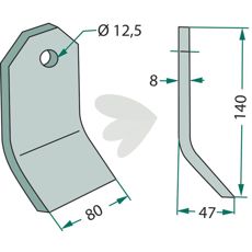 Slagkniv OMARV 80X140mm, hull 12,5mm, perfekt for kraftbehandling i agrar virksomhet.